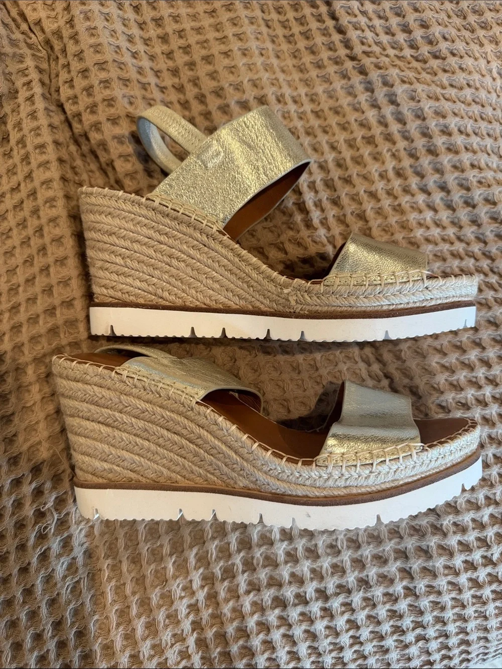 gentle souls Metallic Gold Espadrille Wedge Sandals